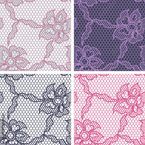 Set of lace seamless patterns with abstact flowers.