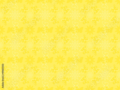 abstract yellow seamless pattern with flowers and butterflies