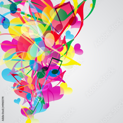 Colorful music background with bright musical design elements.