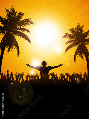Summer festival with dj and palm trees