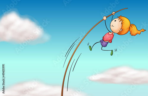 A girl hanging at a long stick