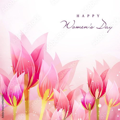 Happy Women s Day background with tulip flowers.