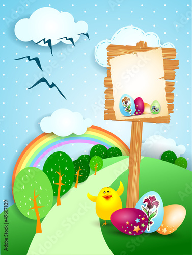 Easter landscape with custom sign