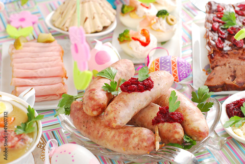 white sausage with beetroot sauce for easter