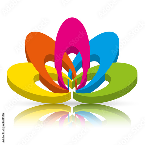 Abstract Colorful 3D Icon, Logo, Object with Reflection on white
