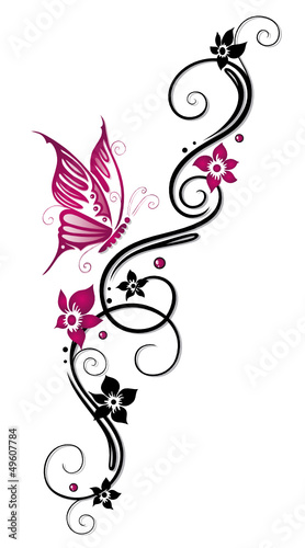 Ranke, flora, Blüten, Schmetterlinge, schwarz, pink