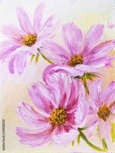 Cosmos Flowers, oil painting on canvas