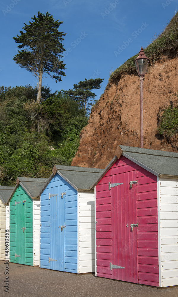 Colorful Beach Huts at Seaton, Devon, UK