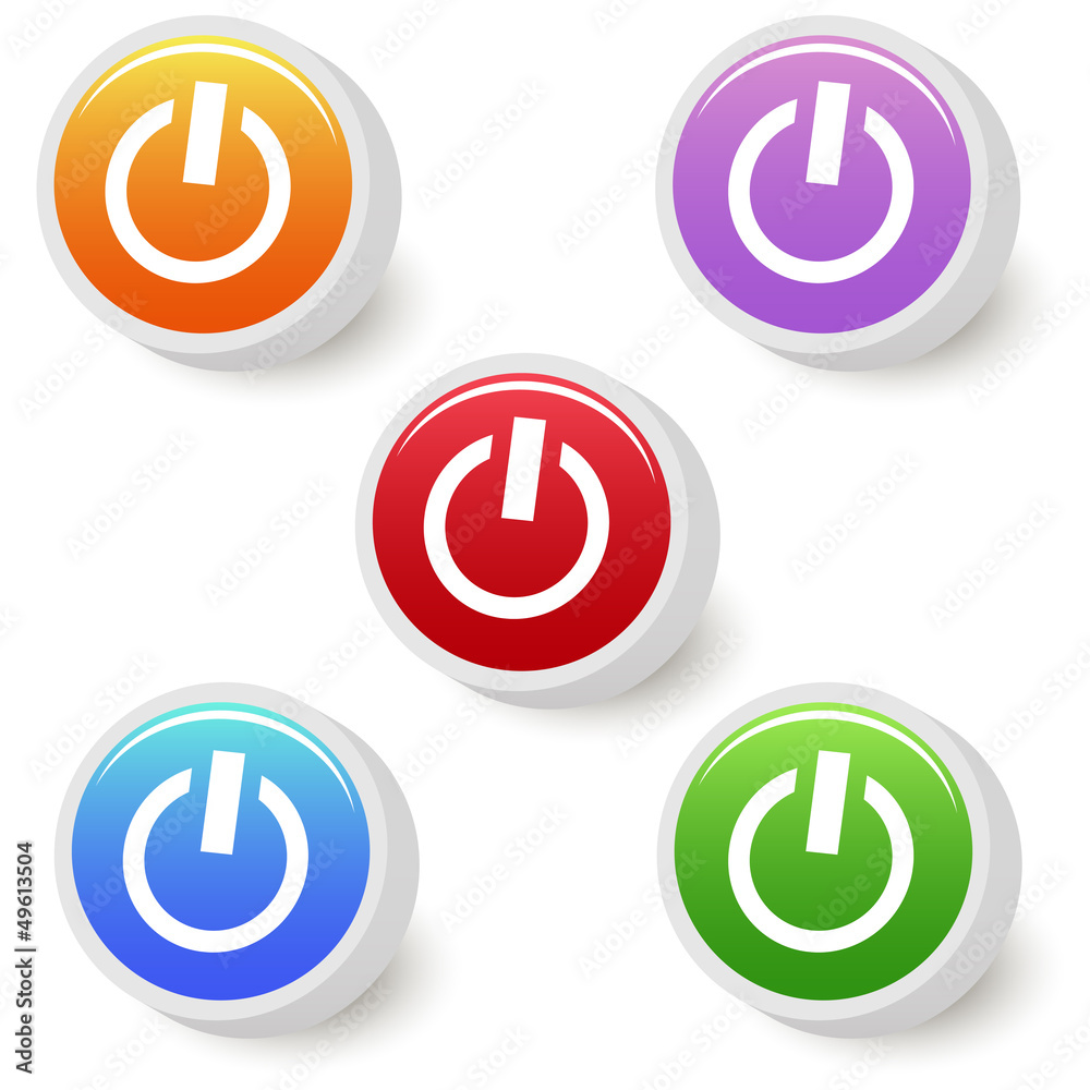 Five colorful power on buttons Five colorful power on buttons