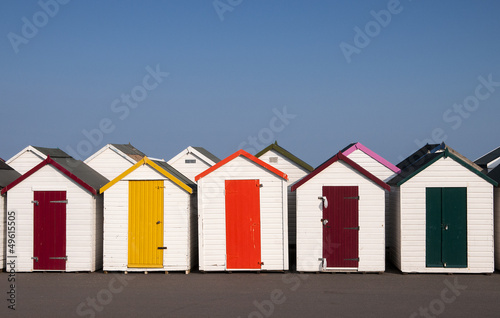 Colorful Beach Huts at Paignton, Devon, UK.