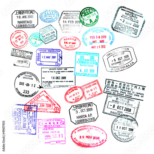 Tampons de passeport - Collage, fond blanc