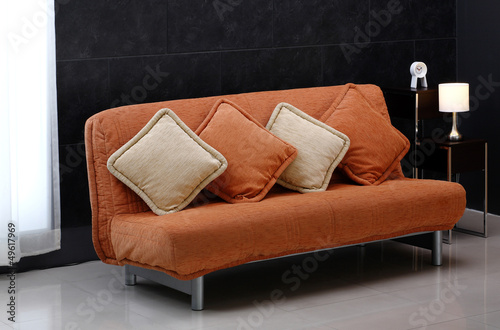 A luxury comfortable sofa bed and cute cushions photo