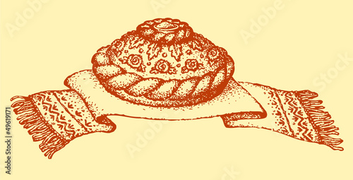 Vector drawing. Karavai - traditional Slavic holiday bread