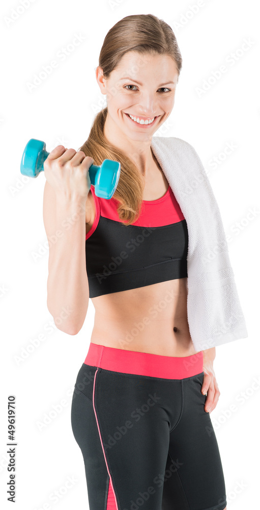Beautiful young woman working out with dumbbell Beautiful young woman working out with dumbbell