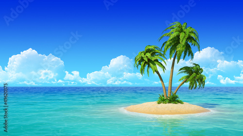Obraz na płótnie Desert tropical island with palm trees.