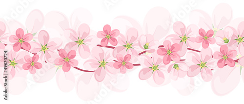 Horizontal seamless background with pink flowers. Vector EPS-10.