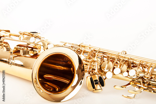 Closeup of a golden saxophone