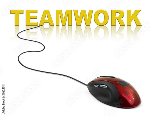 Computer mouse and word Teamwork