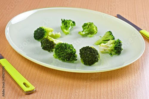 Green broccoli in green dish
