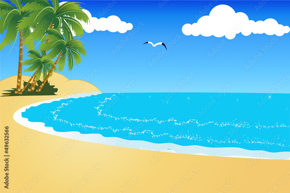 Tropical beach with blue sky and blue sea