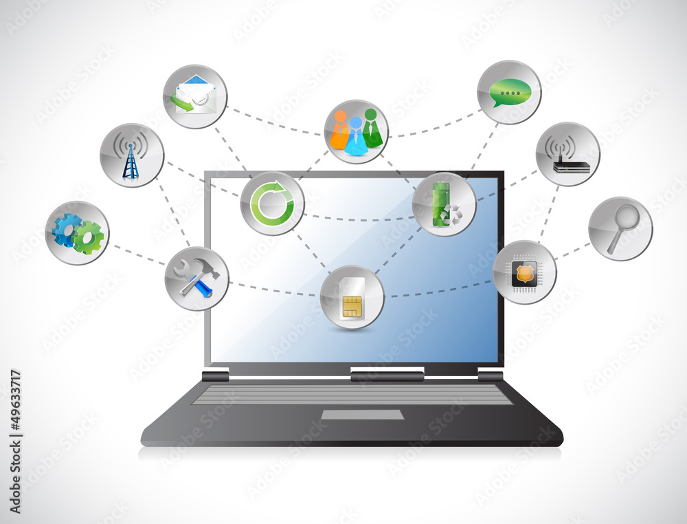 laptop cloud of colorful application icons laptop cloud of colorful application icons