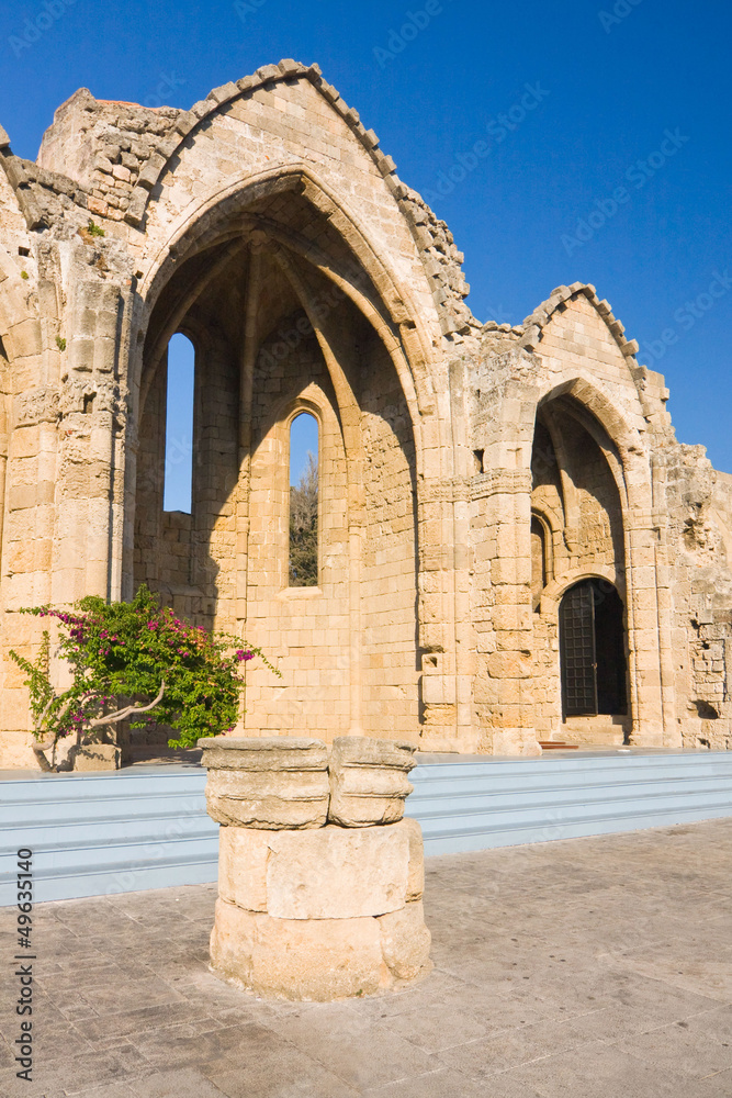 Romanic basilica ruins, old town of Rhodes, Greece