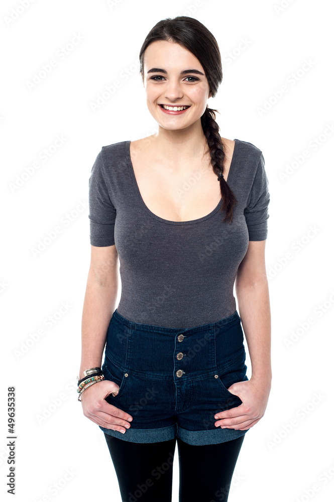 Fototapeta premium Pretty girl in trendy denim wear