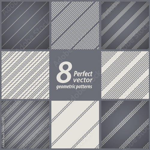 Collection of 8 seamless geometric patterns.