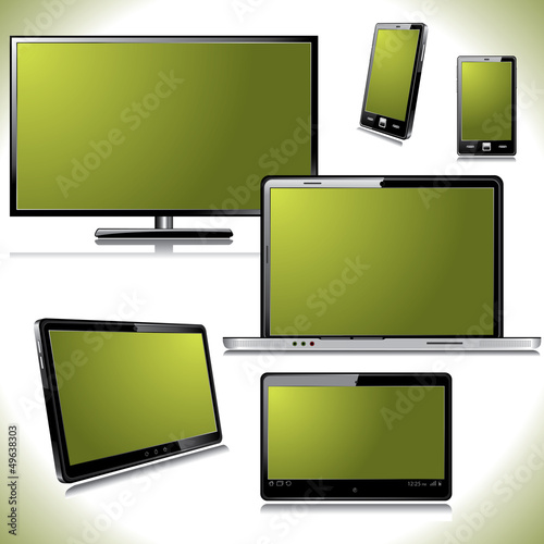 Set of computer devices - laptop, monitor, tablet PC, smartphone
