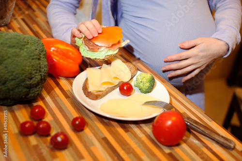 beautiful blonde pregnant and healthy food
