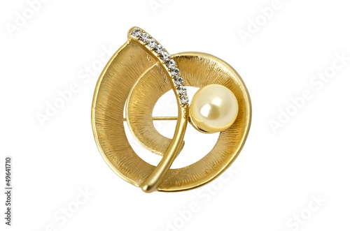 Beautiful jewelry - golden brooch isolated over white