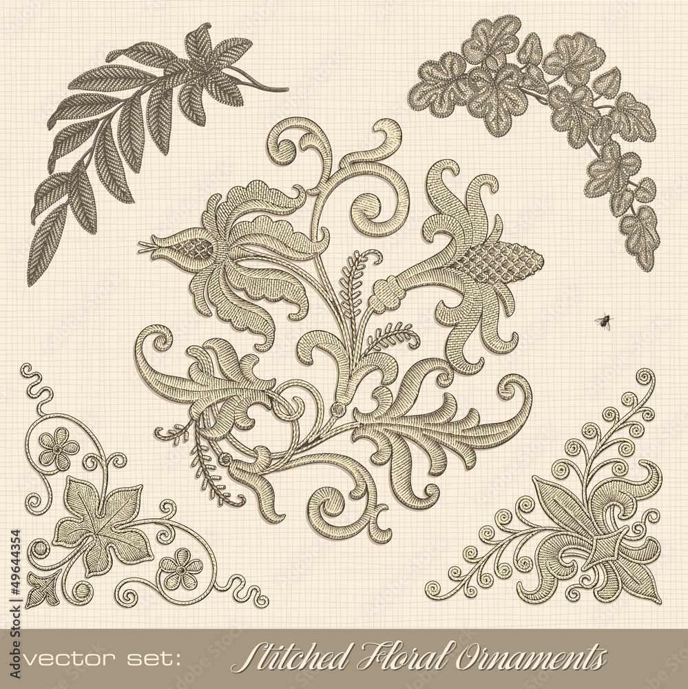 stitched floral ornaments stitched floral ornaments
