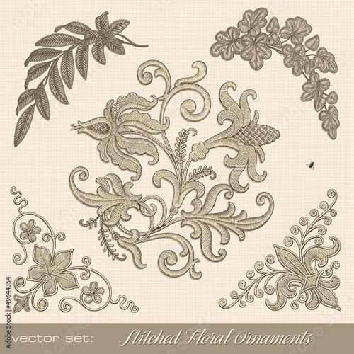 Fototapeta Naklejka Na Ścianę i Meble -  stitched floral ornaments