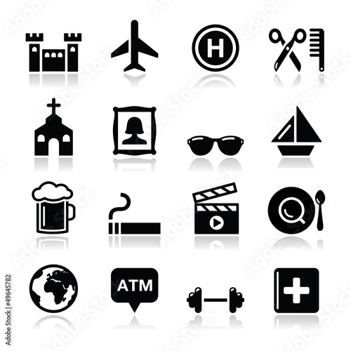 Travel tourism and transport icons set - vector