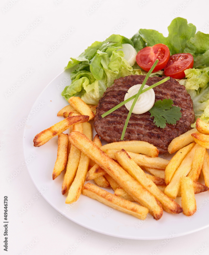 plate of french fries and beefsteak plate of french fries and beefsteak