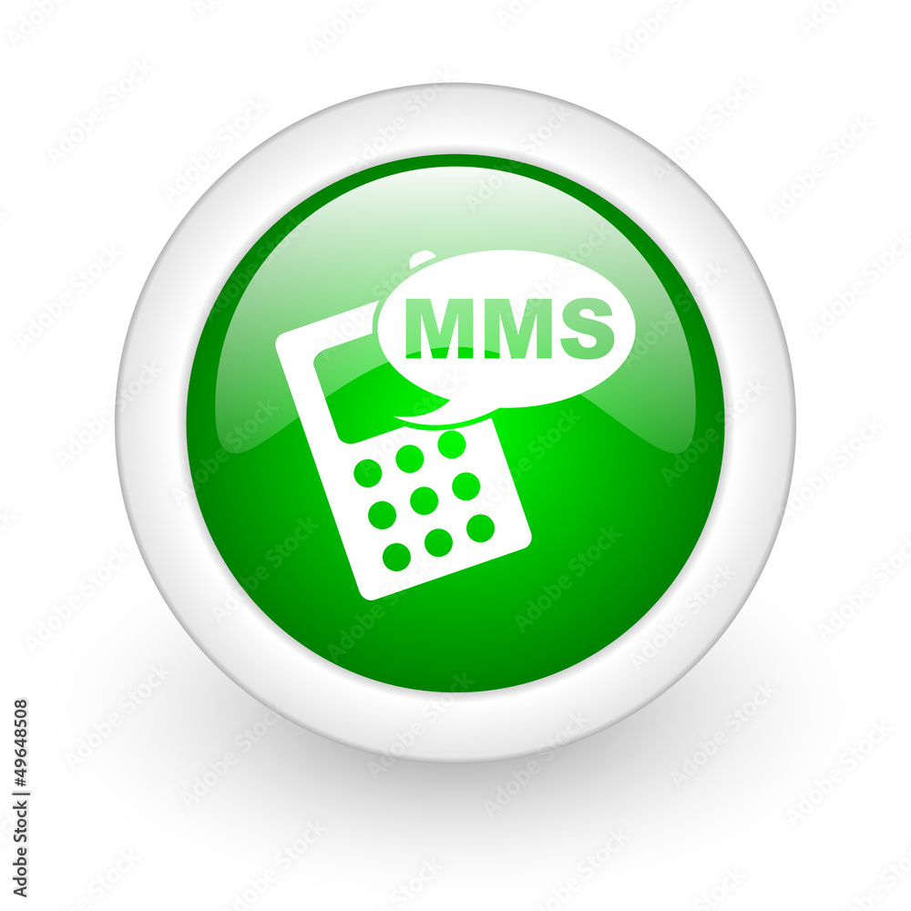 mms green circle glossy web icon on white background mms green circle glossy web icon on white background