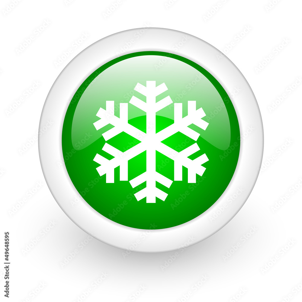 snowflake green circle glossy web icon on white background snowflake green circle glossy web icon on white background