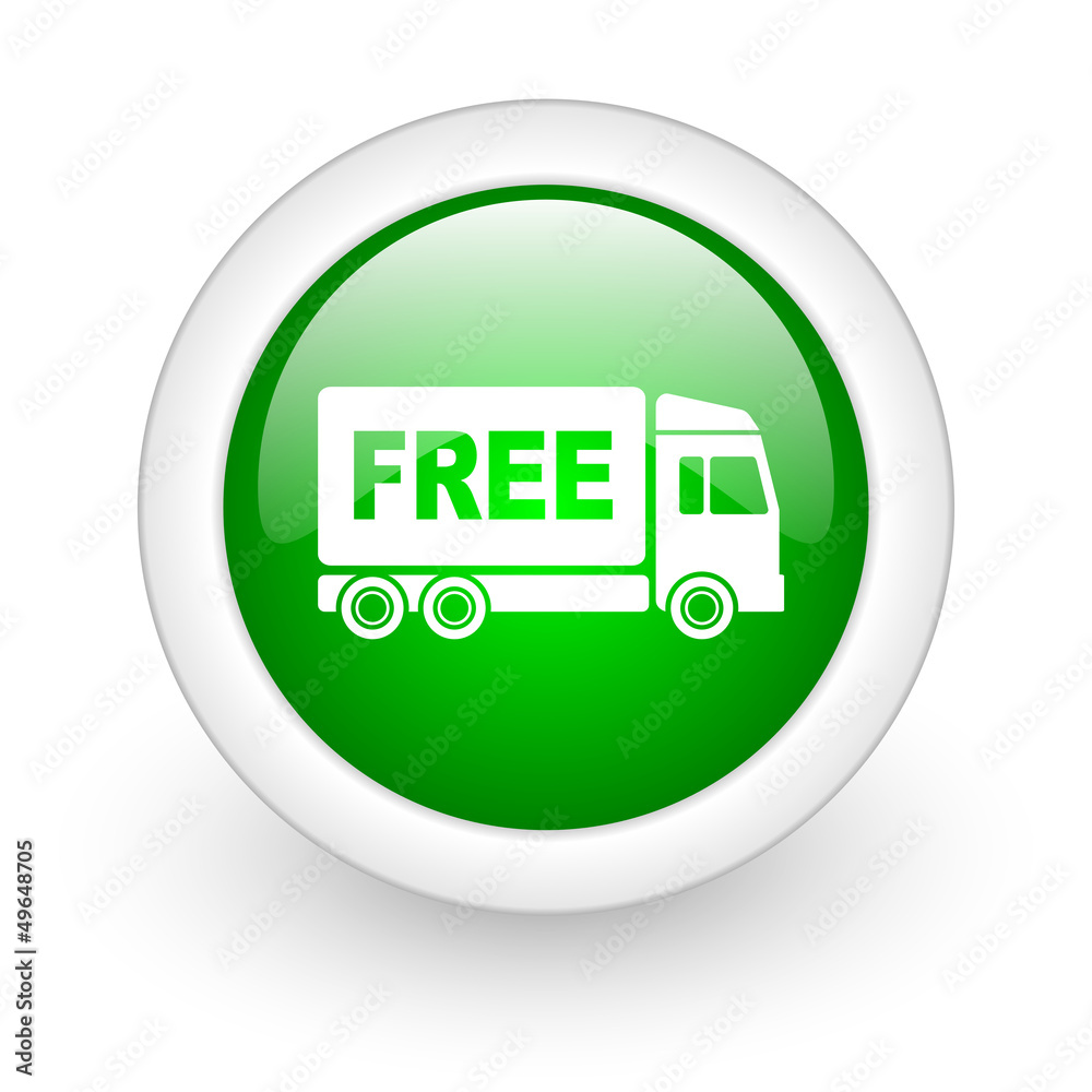 free delivery green circle glossy web icon on white background