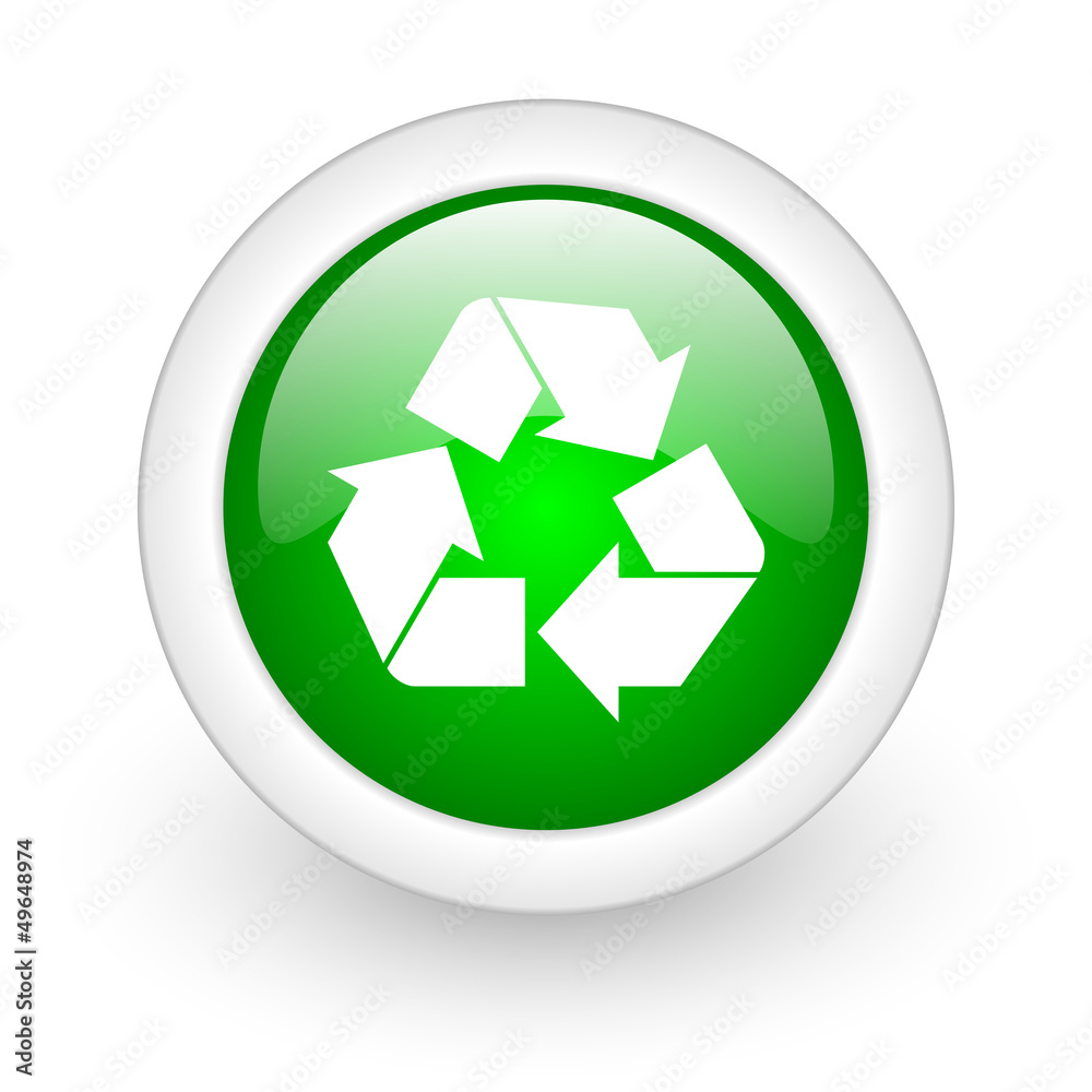 recycle green circle glossy web icon on white background recycle green circle glossy web icon on white background