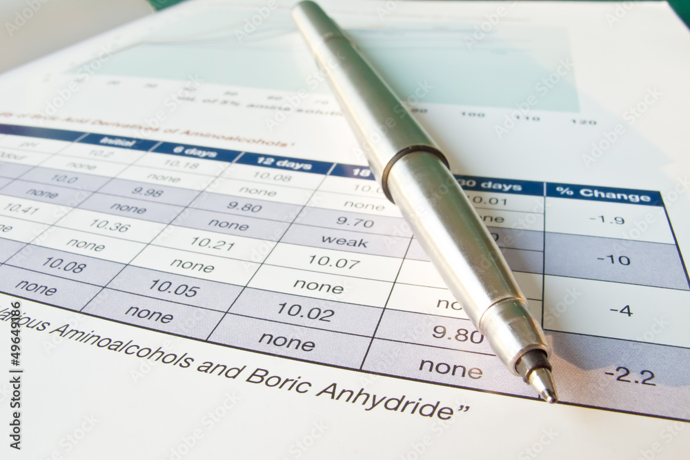 Ball point pen and the data table document Ball point pen and the data table document