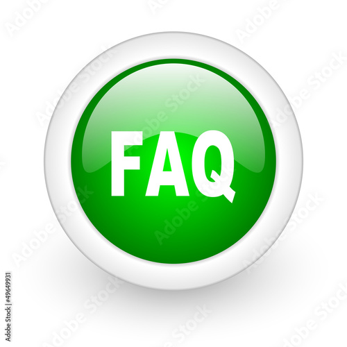 faq green circle glossy web icon on white background