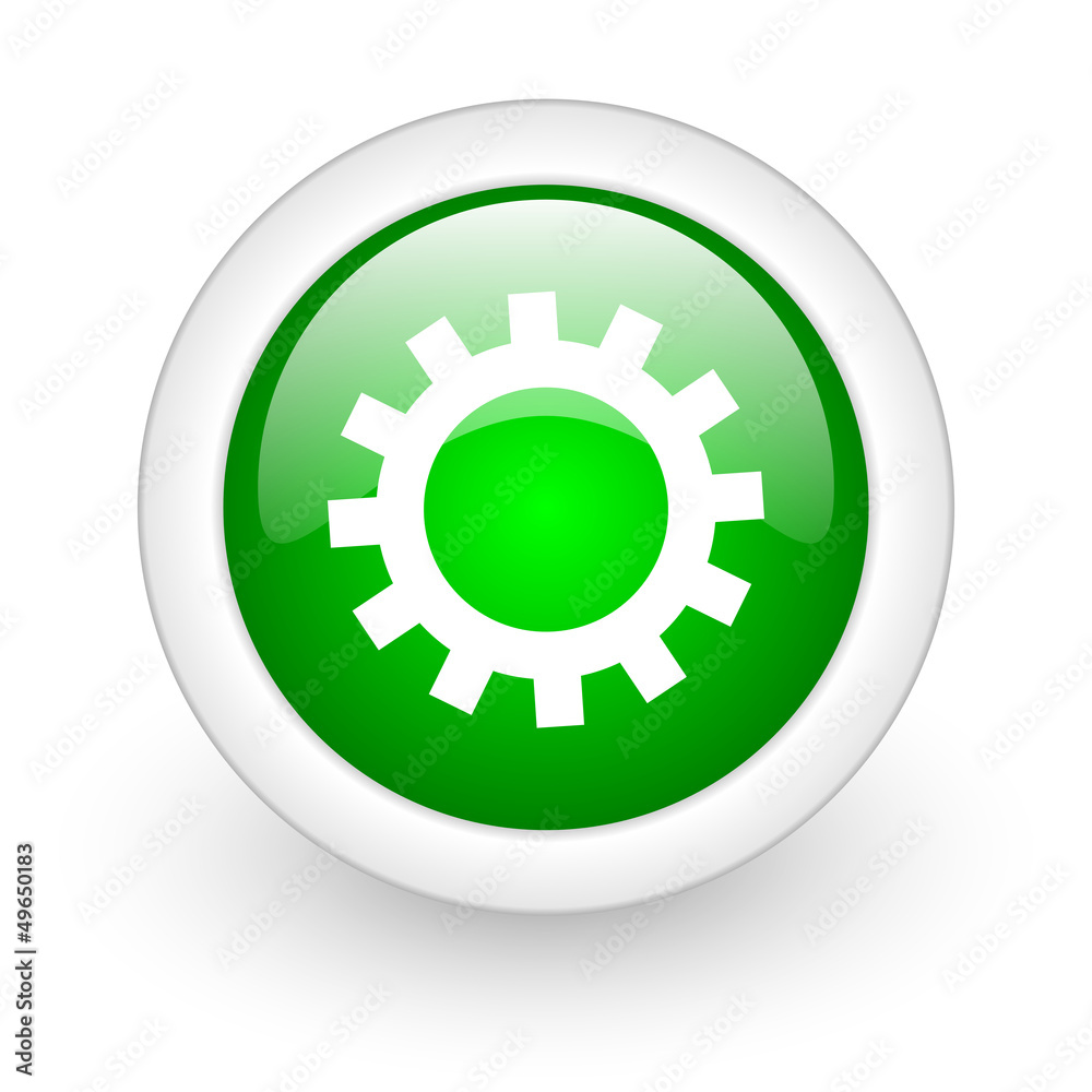 gears green circle glossy web icon on white background gears green circle glossy web icon on white background