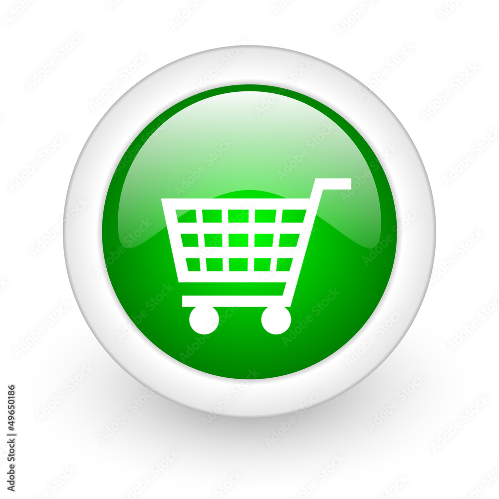 shopping cart green circle glossy web icon on white background shopping cart green circle glossy web icon on white background