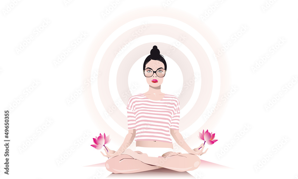 young woman practices yoga in lotus position young woman practices yoga in lotus position