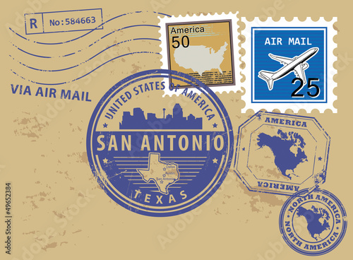 Grunge stamp set with name of Texas, San Antonio, vector