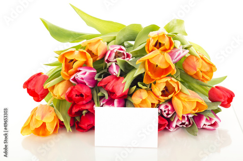 Bunch of tulips with card
