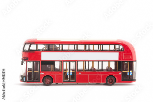 Canvas Print toy model red london bus on a white with copy-space