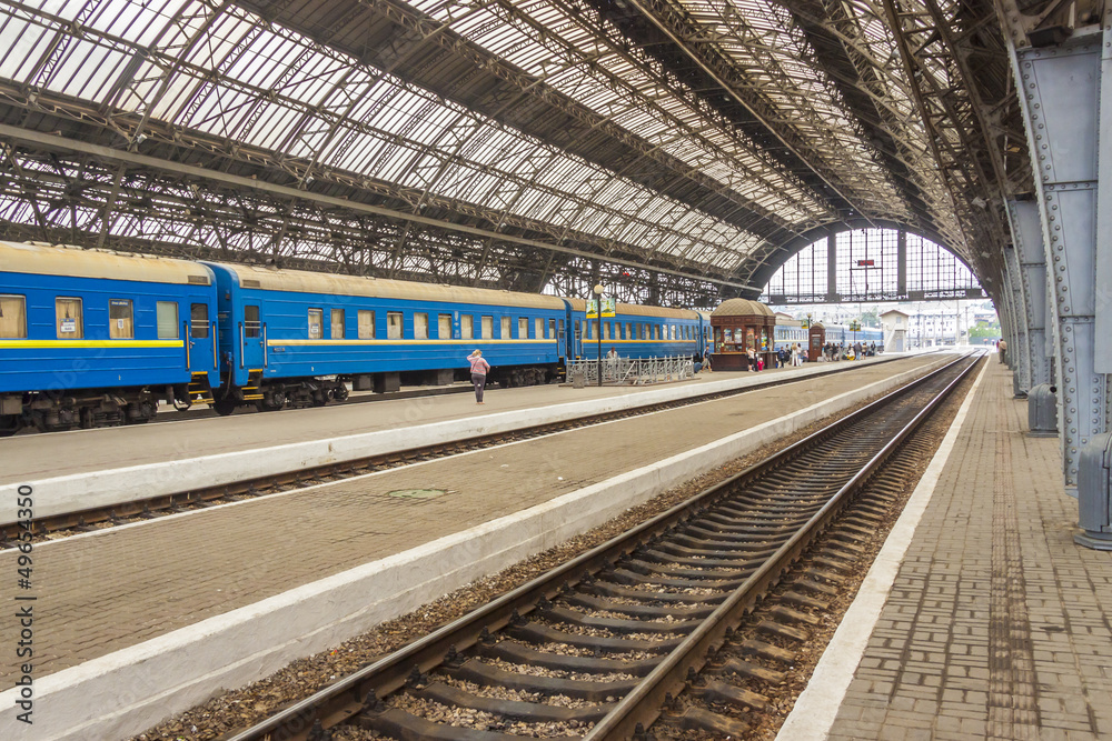 Platform of railway station in Lviv - Ukraine.