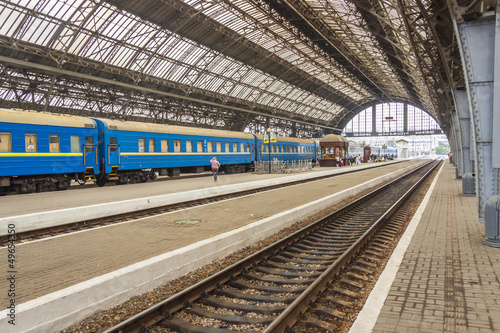 Platform of railway station in Lviv - Ukraine.