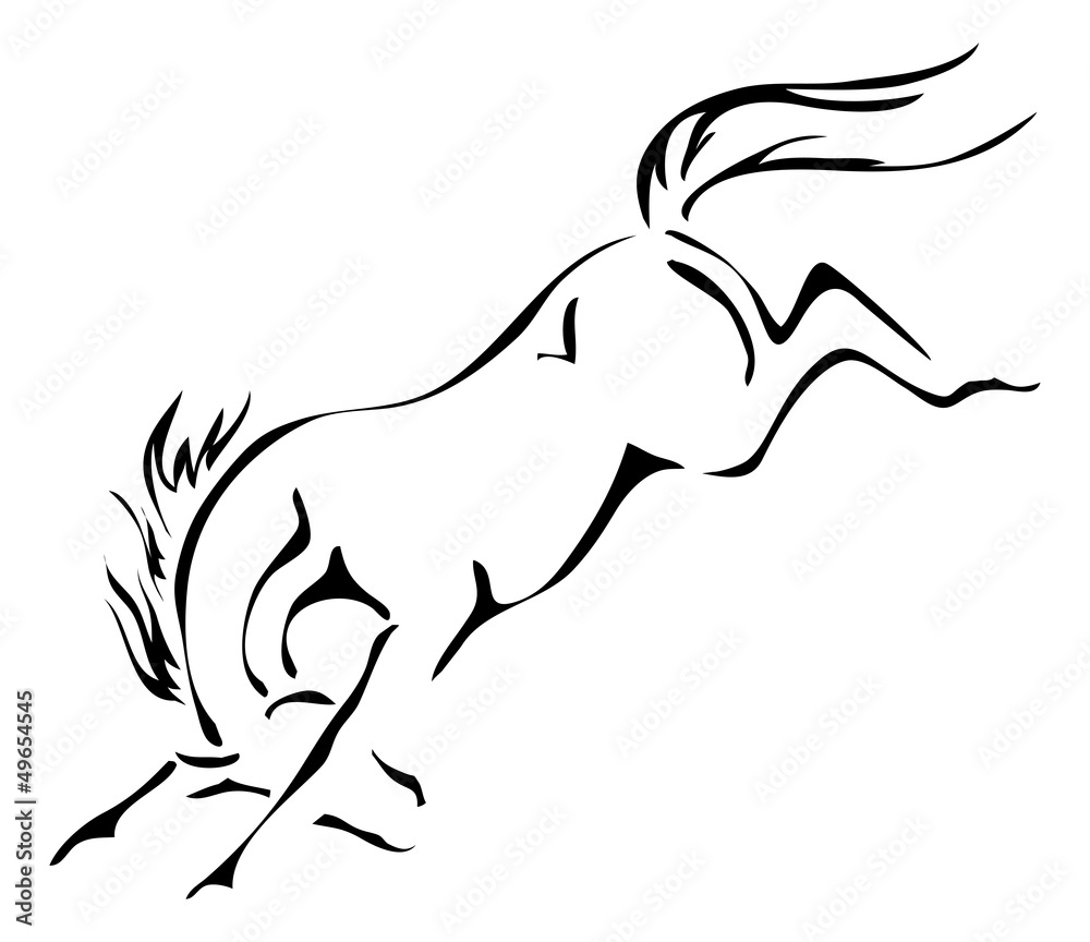 Fototapeta black and white vector outlines of bucking horse
